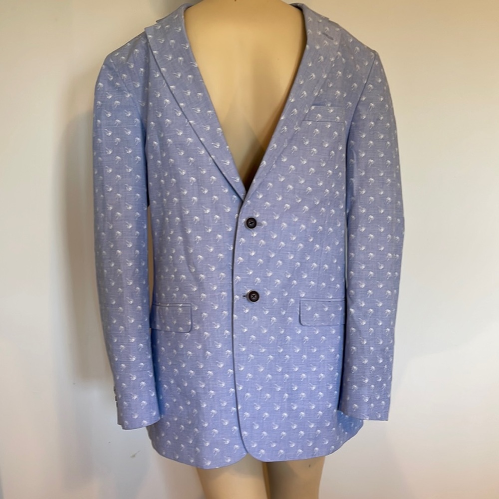 Tommy Hilfiger Mens Light Blue Print Slim Fit 100% Cotton Sport Jacket